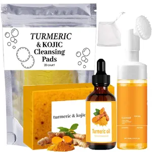 Turmeric Wash and Care 4-Piece Set – Facial Cleanser with Brush, Soap Bars , Soft Face Cleansing Pads and Turmeric Oil – Turmeric Face Wash Kit, Turmeric Skincare Set