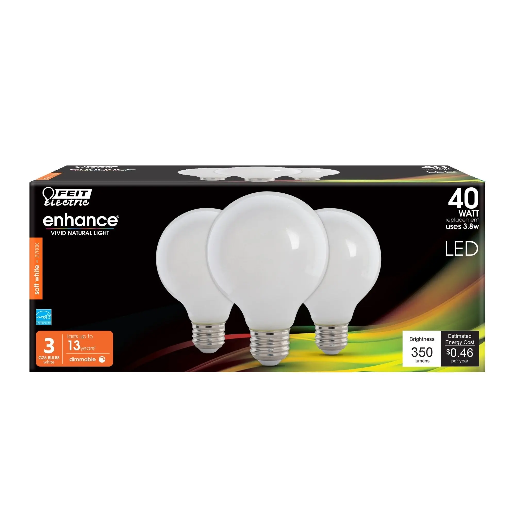 Feit Electric 40 Watt Replacement Soft White 2700K G25 Dimmable Frosted Globe LED Light Bulb 3 Pack