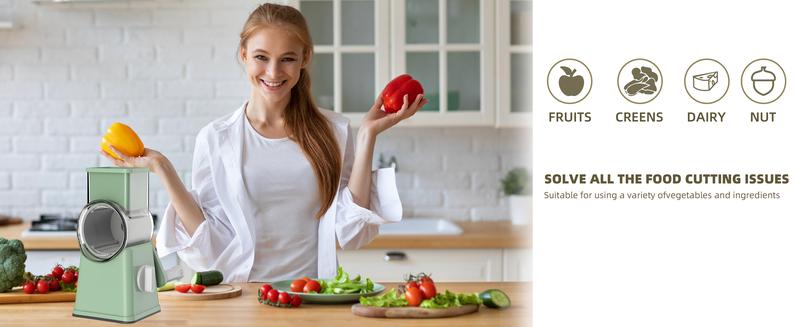 ONAIL Rotary Cheese Grater with Handle, 5+1 Six Well-Designed Blades, Strong Suctuon Cup Base, Kitchen Springtok Utensils Springtok