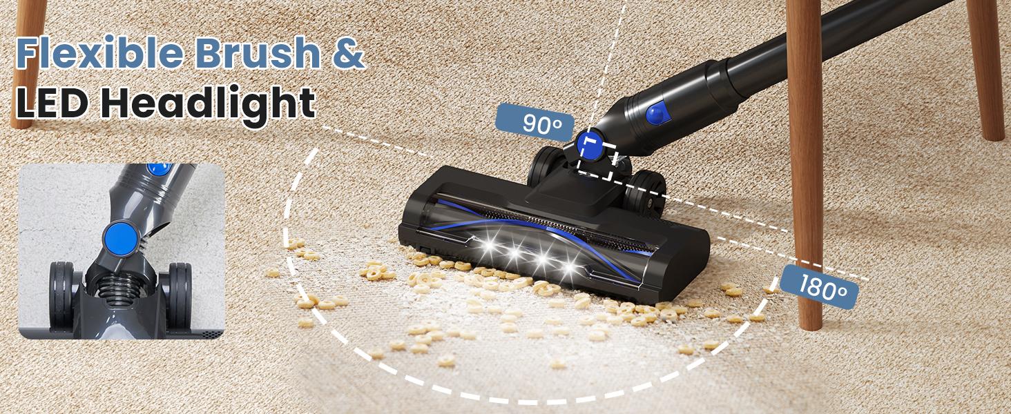 Cordless Vacuum Cleaner, Lightweight Stick Vacuum for Home with Anti-Tangle and LED Lights, Powerful Rechargeable Wireless Cleaners for Hardwood Floors Carpet Pet Hair