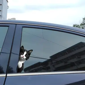 Cat Peeking Through the Glass Sticker, Cute Cartoon Style Animation Print Window Sticker, Vinyl Sticker Suitable for Windows, Cars, Trucks, Doors, Toilets, Laptops