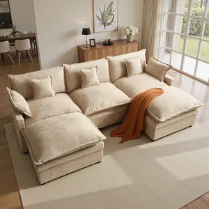 XIZZI 108" U Shaped Oversized Modular Corduroy Sectional Cloud Couch with 2 Ottoman, 5-Seat Chenille Deep Seat Sofa 5 Pillow for Living Room Bedroom Apartment - Easy Assembly Design