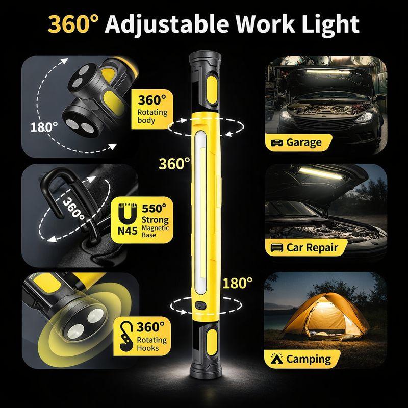 3000LM Under Hood Work Light Bar, Magnetic Rechargeable LED Light with Hook, Cordless Mechanic Work Light for Auto Repair Garage
