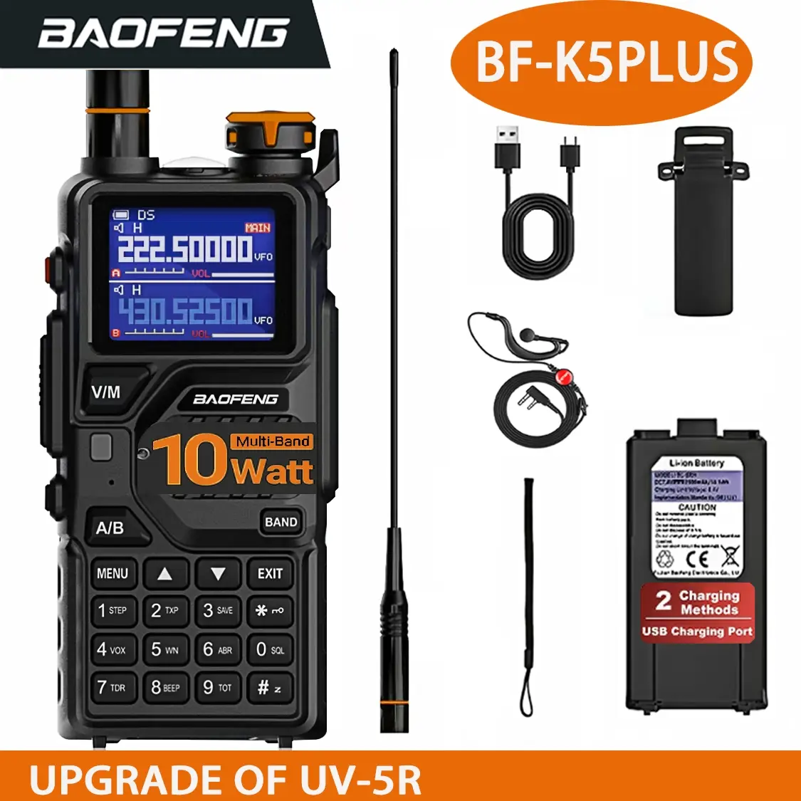 BAOFENG Radio K5PLUS 10W Max Power Long Range Handheld Ham Radio, Rechargeable Portable Walkie Talkie Long Range Two Way GMRS Radio with NOAA Weather Alert Copy Frequency USB-C Charginng Emergency Survival Gear Audio Two Way Radios