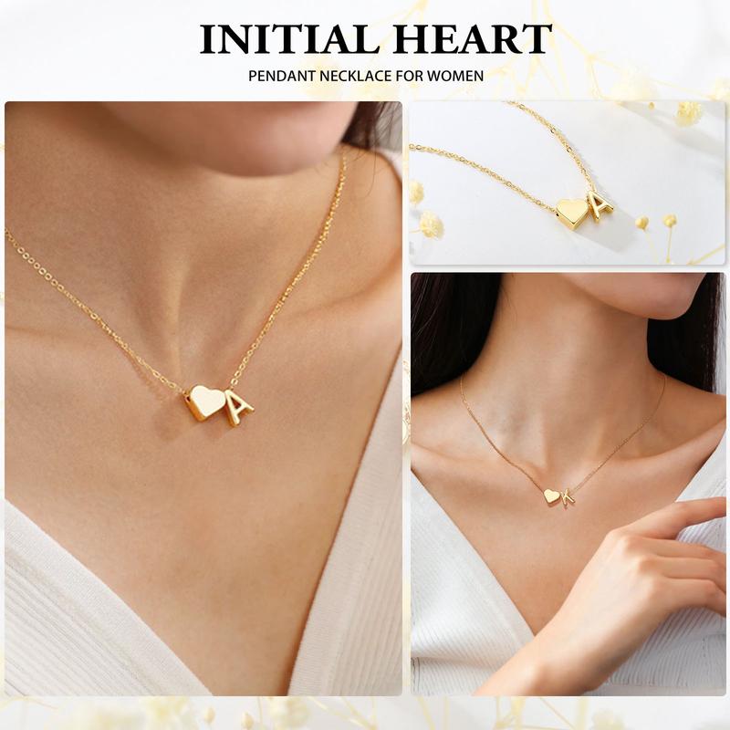 Turandoss Tiny Initial Necklaces for Women Golden Heart Letter A-Z Necklace Dainty Heart Name Necklace Personalized Initial Tag Pendant Birthday Gifts Anniversary Gifts Jewelry for Women Girls Valentine’s Day Gift