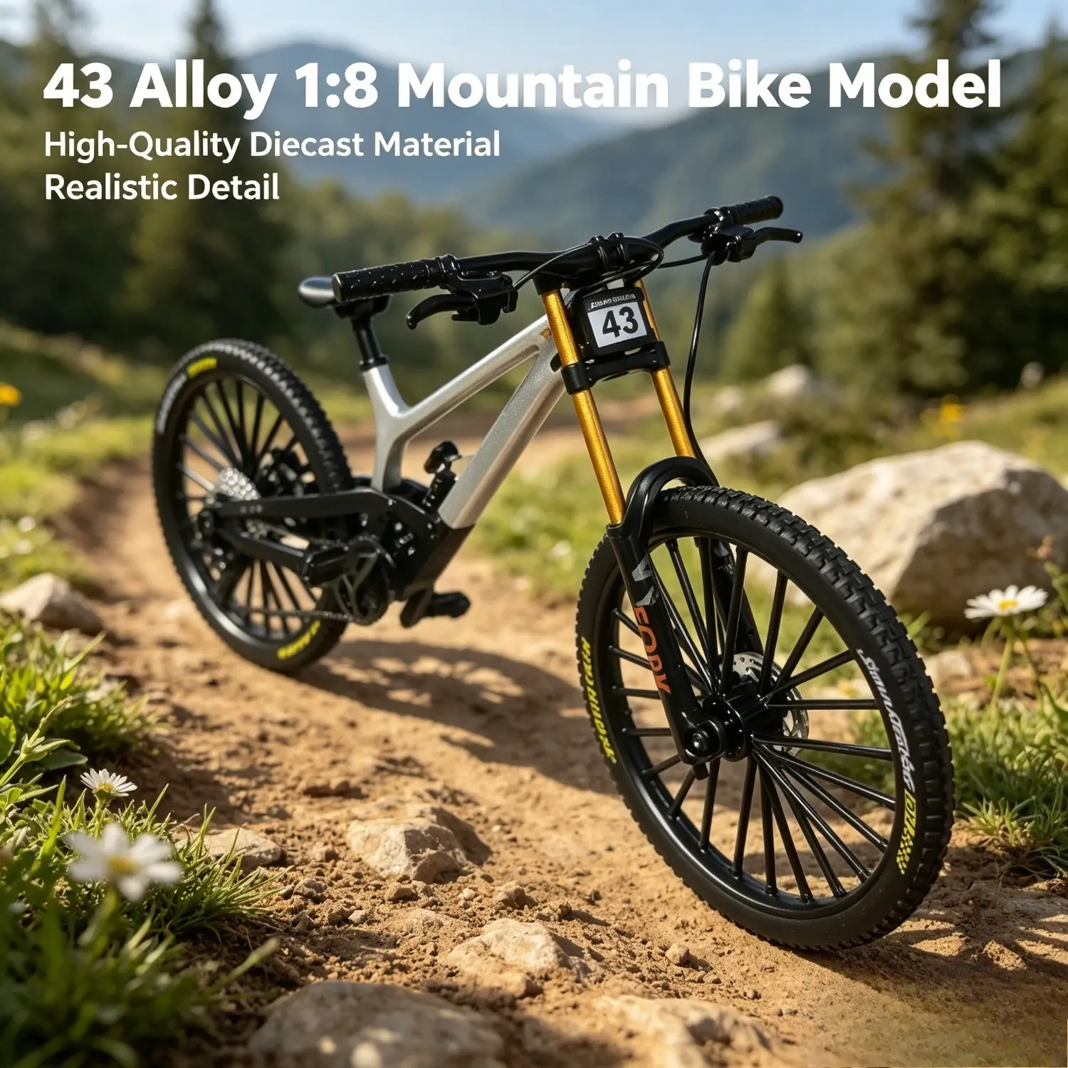1:6 Scale Alloy Mountain Bike Desktop Mini Toy, Classic Design Realistic Detail Collectible Bicycle Model for Collectors, Perfect Gift for Boys, Durable Diecast Metal Construction Material, Miniature, Gift Ready, Appealing