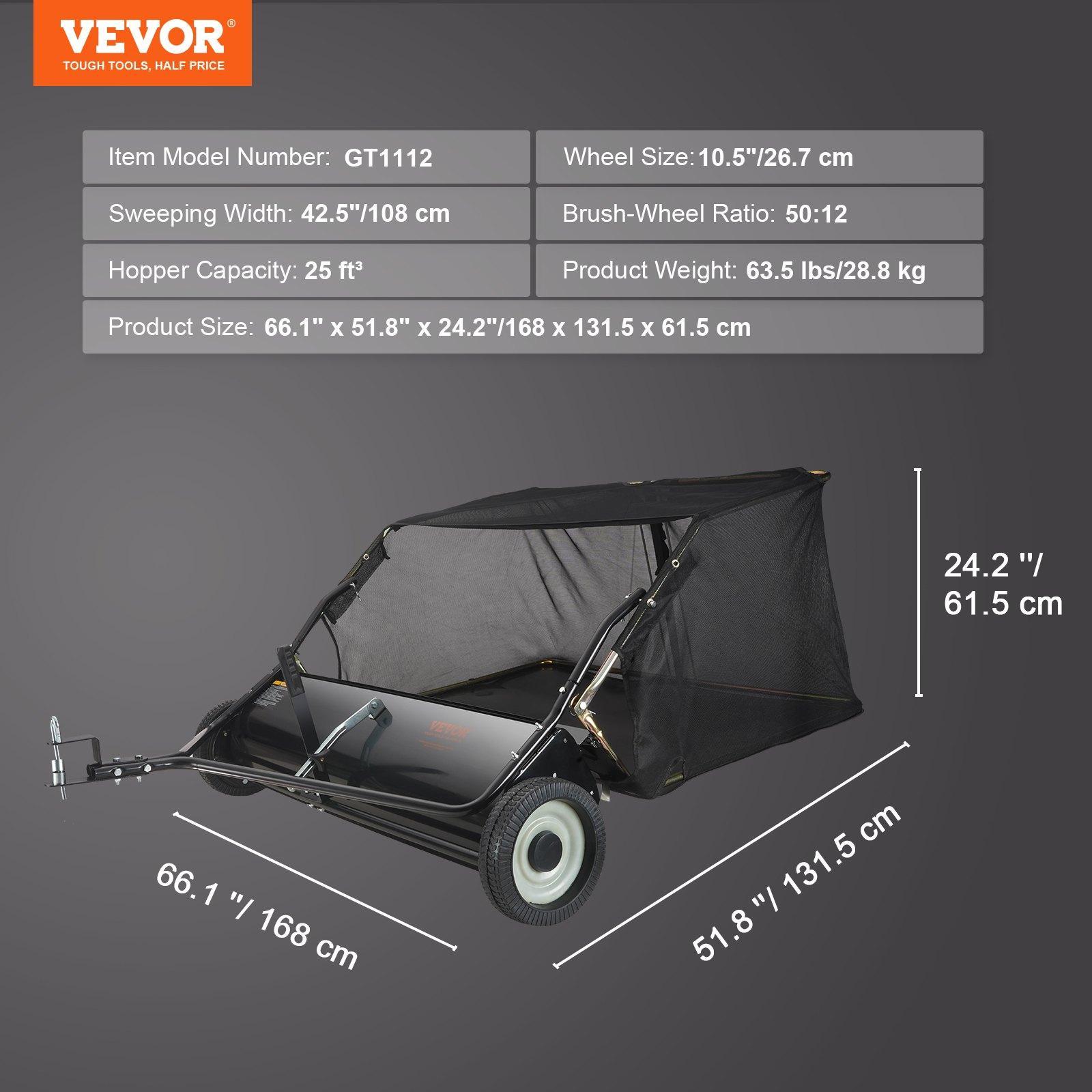 VEVOR Push Lawn Sweeper, Various specifications, Leaf & Grass Collector, Strong Rubber Wheels & Heavy Duty Thickened Steel Durable to Use with Large Capacity. Mesh Collection Hopper Bag, Spinning Brushes