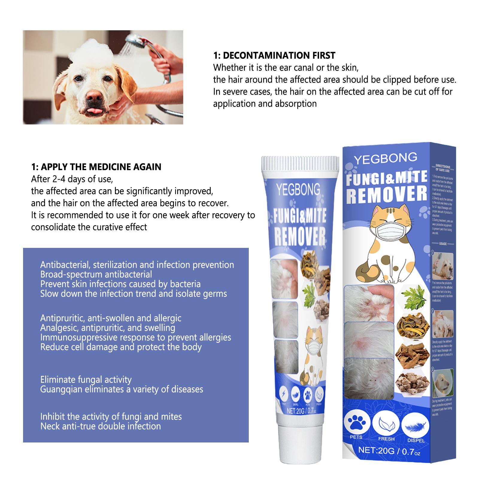 Fungi & Mite Remover Cream Gentle Care for Dogs & Cats Relieves Itching with Chamomile Sophora Flavescens Angelica Sinensis Ingredients Effective Quick & Effective