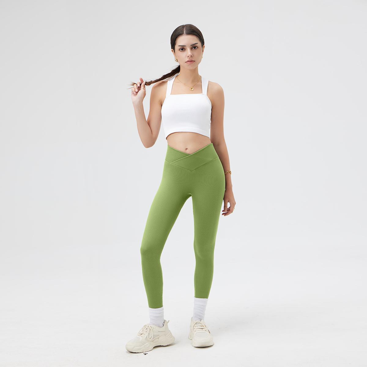 OQQ Women's 2 Piece High Waist Leggings Cross Over Yoga Ribbed Seamless Workout Athletic Exercise Leggings Tight Fitting Pants Gym Outfits SpringStatements