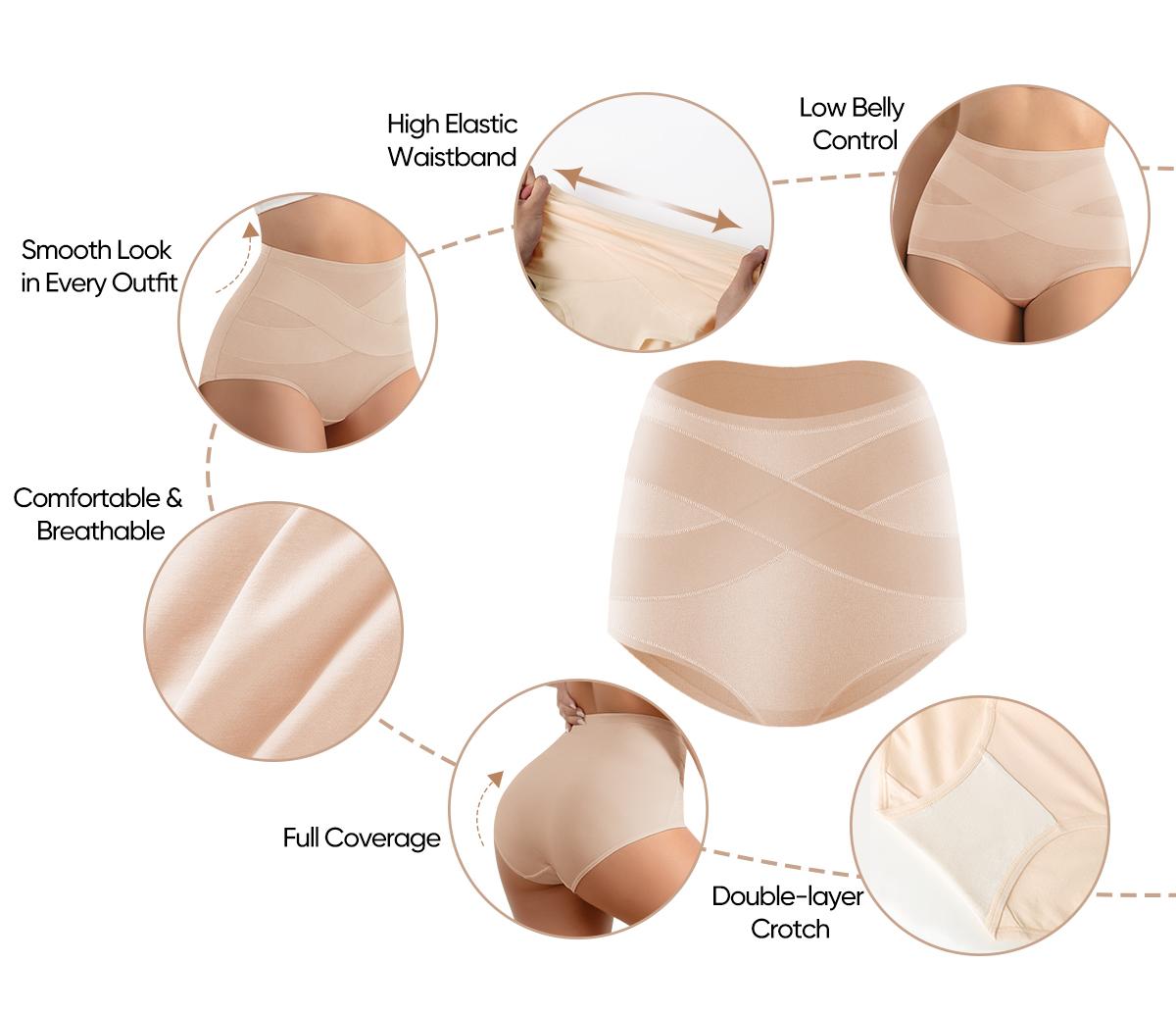 【COTTON】8PCS High-Waisted Solid Color Underwear - Cross Support Tummy Control Panties,Breathable Slimming Underwear for Women,All-Season Comfy Daily Wear,Full Coverage panties.