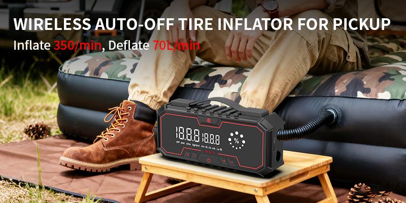 【Kapeezi】 Portable Car Emergency Starter  Suitable for all gasoline engines and 6L diesel engines. 160PSI Tire Inflator 12V Battery Starter 18000mAh Power Bank with LED Light.