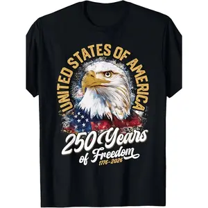 50 Years of Freedom in America Independence Day Eagle T-Shirt - 250th Anniversary 1776-2026 Commemorative Short Sleeve Vintage Graphic Tee with Eagle & US Flag Design, Round Neck Casual & 4th of July Apparel for Men, Patriotic Clothing, All Season