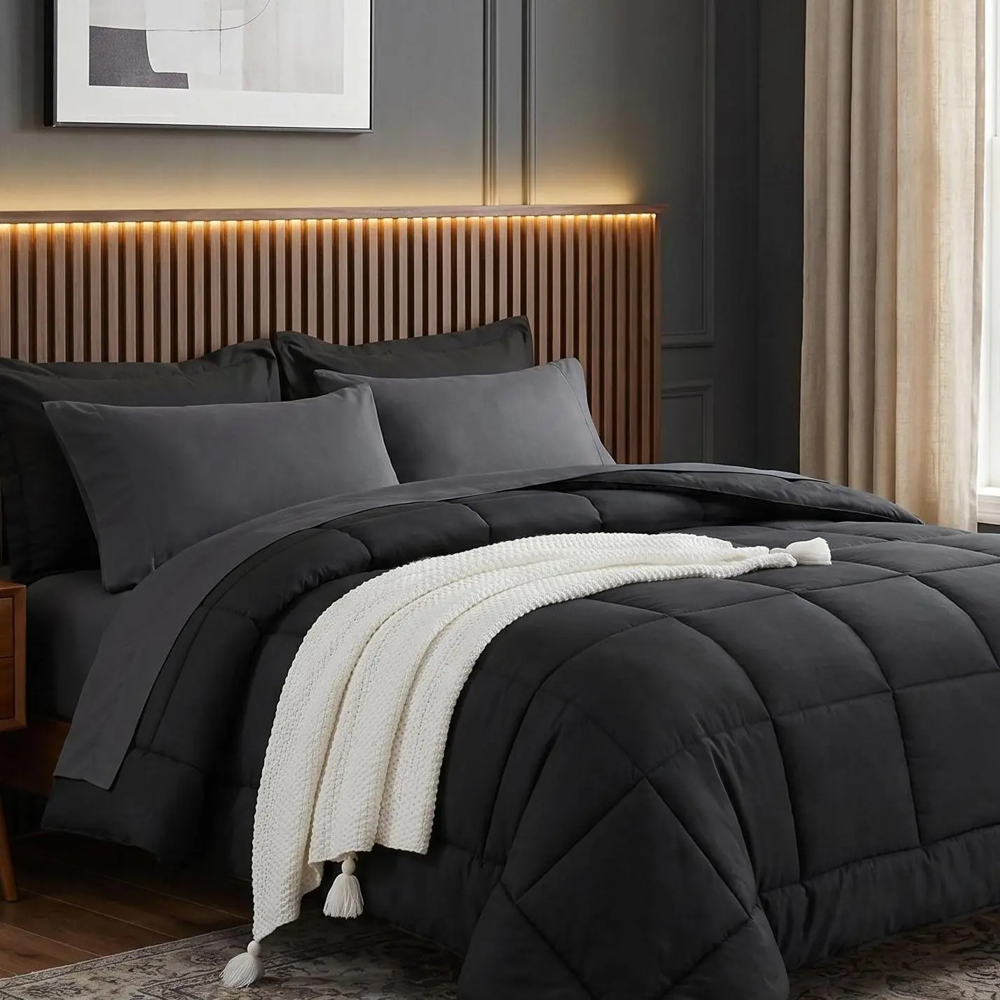 【Back to School】DOWNCOOL 7-Piece Queen Size Bedding Comforter Set -Down Alternative Bedding Sets for All Season, Includes Comforter, Flat Sheet, Fitted Sheet, 2 Pillow Shams, 2 Pillowcases #dealsforyoudays#comfybedding