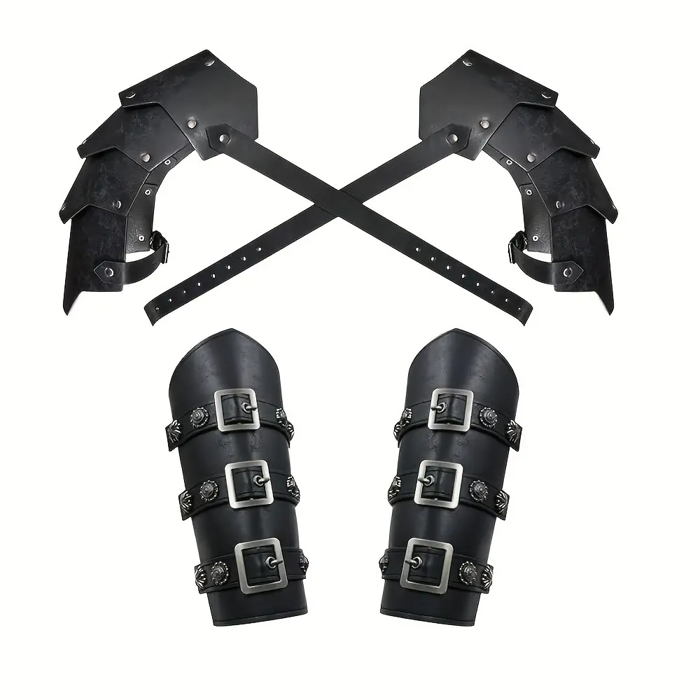 4-Piece Medieval Knight Armor Set, Vintage Mercenary Shoulder Armor & Viking Leather Wrist Guards, Ideal for Larp, Role Play, Armor Cosplay, Renaissance Faire, Costumes