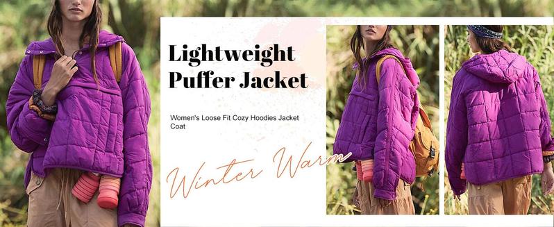 Tanming Women's Oversized Hooded Pullover Puffer Jacket Lightweight Quilted with Chest & Side Pockets Spring Winter Outwear Outfit Tanming Women's Oversized Hooded Pullover Puffer Jacket Lightweight Quilted with Chest & Side Pockets Spring Winter Outwear Outfit