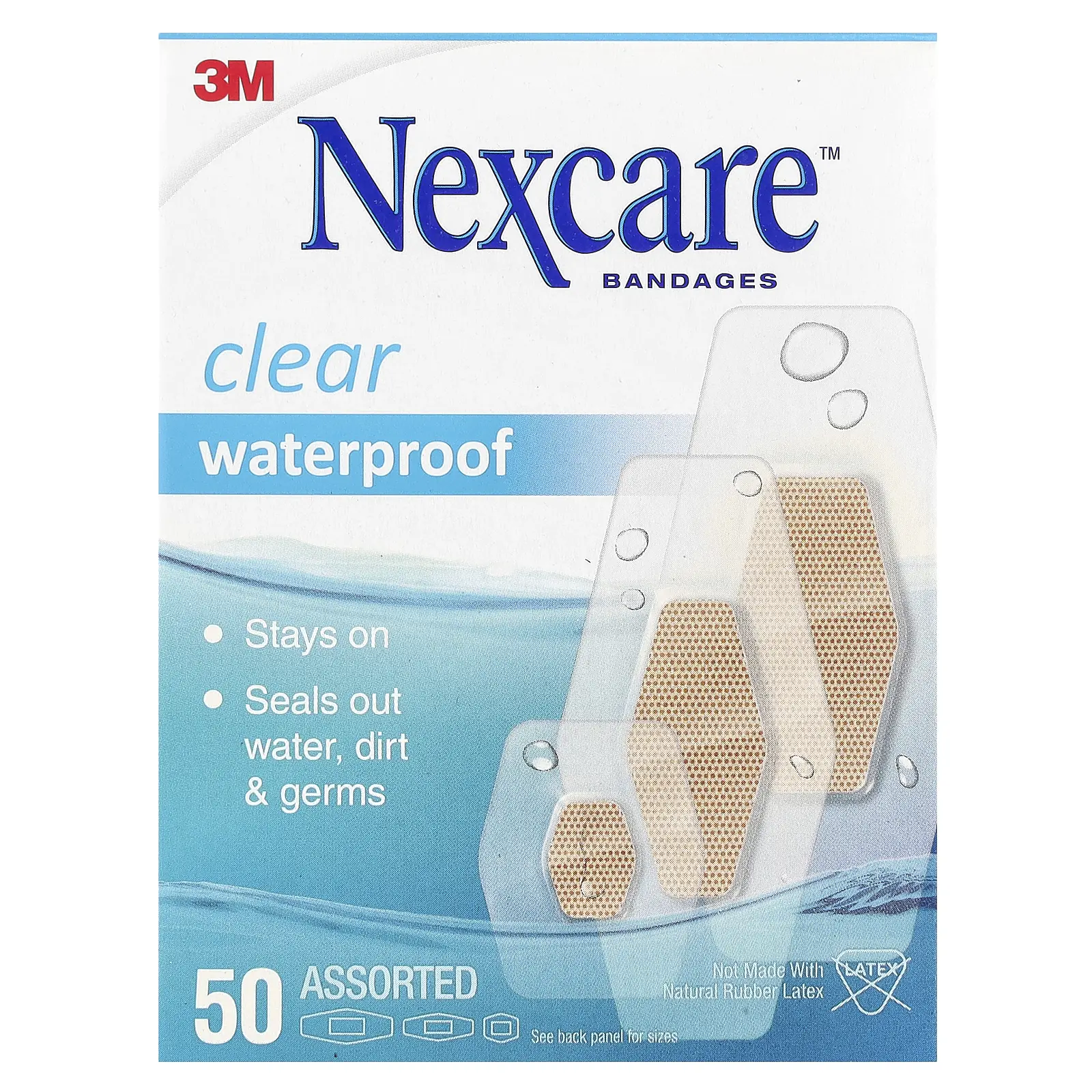 Nexcare Clear Waterproof Bandages, 50 Assorted Sizes