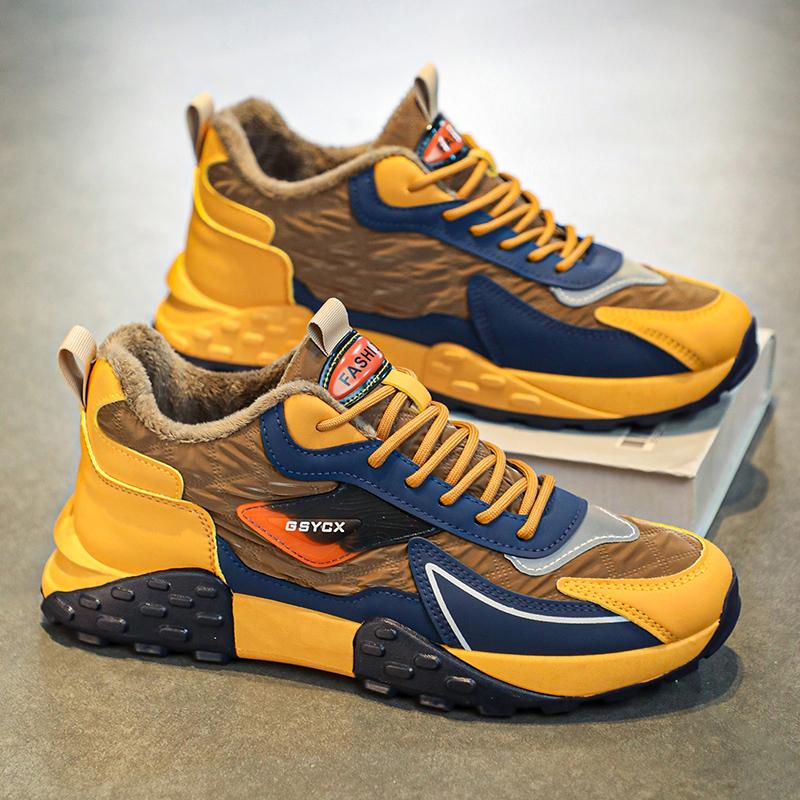 Men's Suede Sports & Leisure Shoes 8386M-Khaki Thickened Mid Top Waterproof Outdoor Boots Trainer Sneaker for Running Walking Closed Toe Athletic Footwear Low Top Cold Resistant