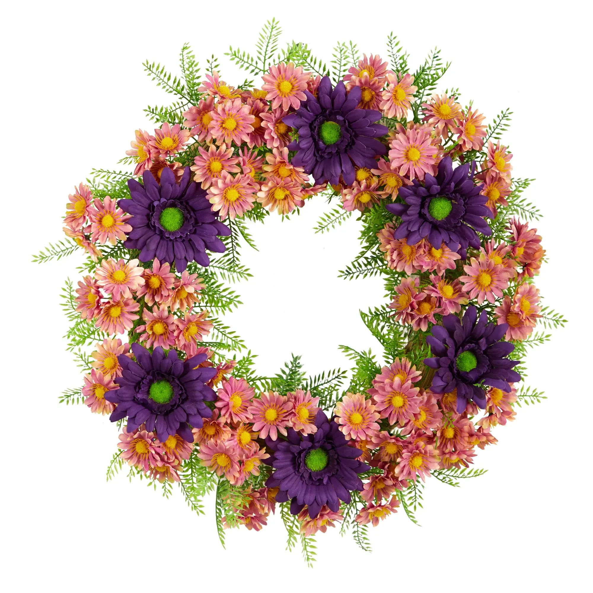 21in Natural-Look Long-Lasting Vivid Mixed Daisy Artificial Wreath - Decorative Ornament for Wall, Home Festive Decor, Flower Arrangements to Light Up Your Space