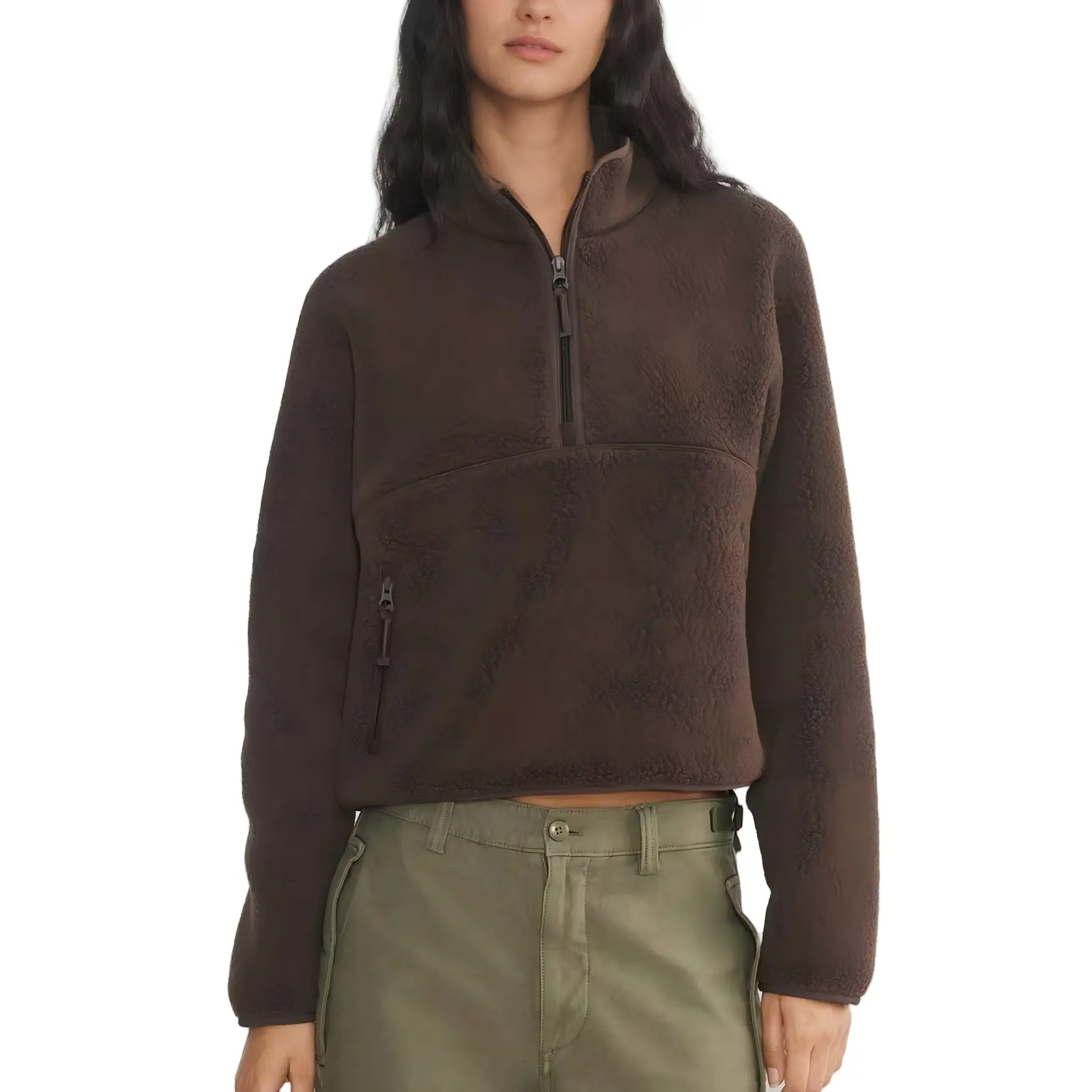 Hixiaohe Womens Sweatshirts Cropped Half Zip Fuzzy Warm Sherpa Pullover Varsity Jackets with Zipper Pockets TikTokShopBlackFriday,back to school,back to school shopping