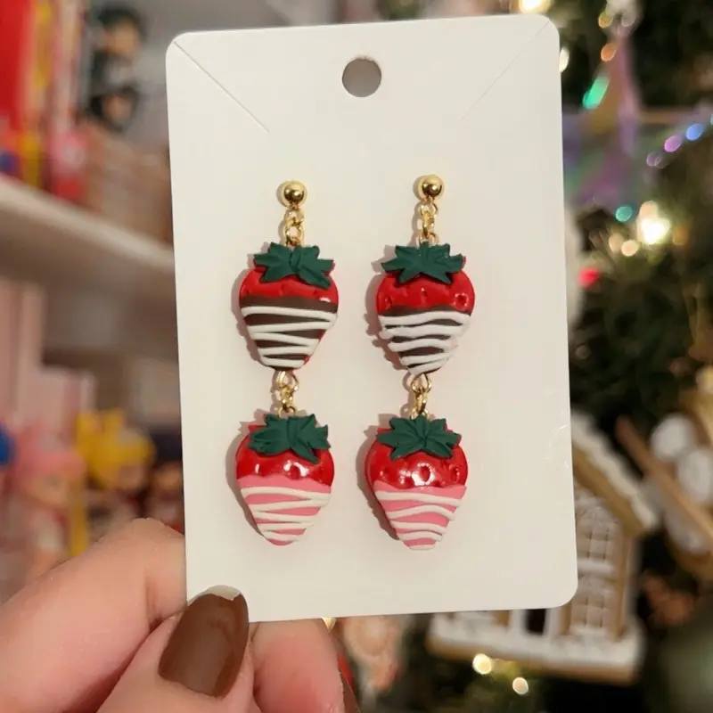 Chocolate Covered Strawberries Dangle Earrings.