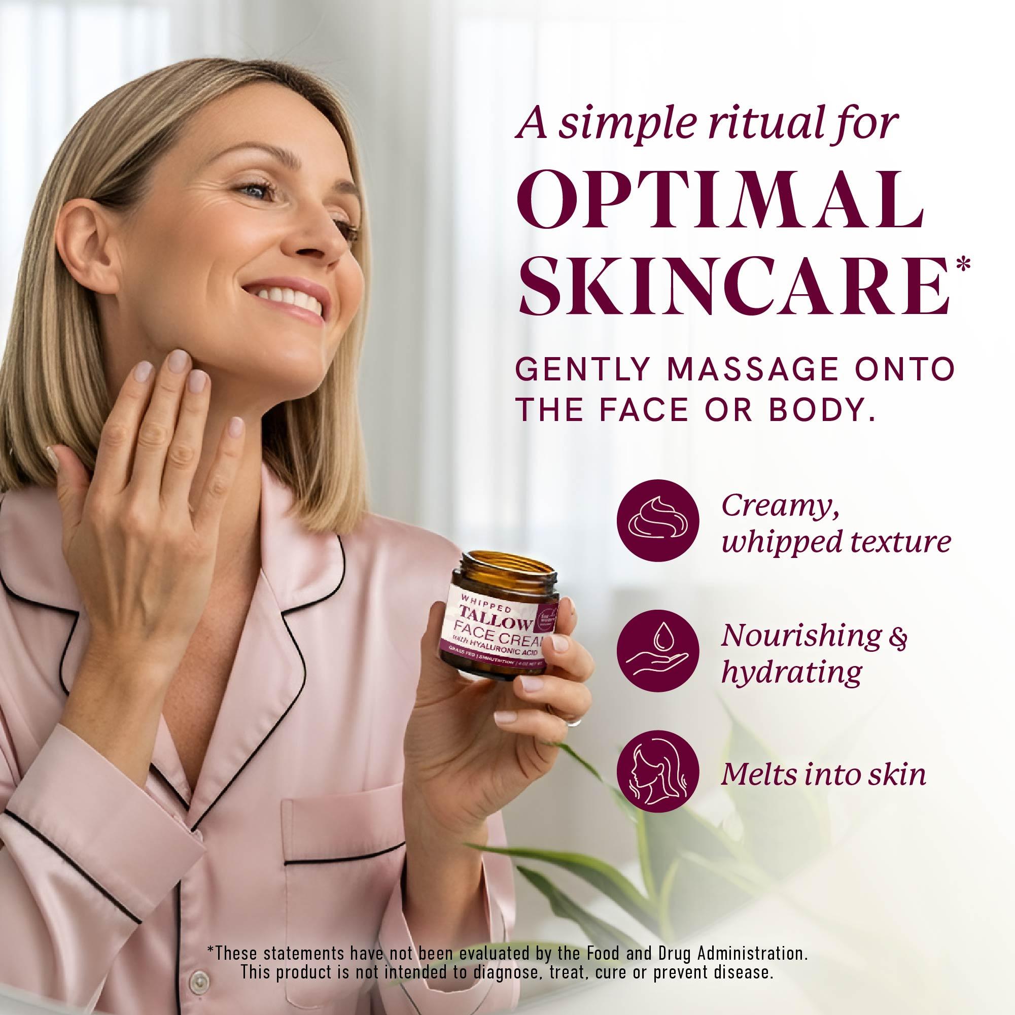 SM Nutrition Whipped Tallow Face Cream for Women with Hyaluronic Acid Jojoba & Sweet Almond Oil 4 oz Cruelty-Free Non-GMO