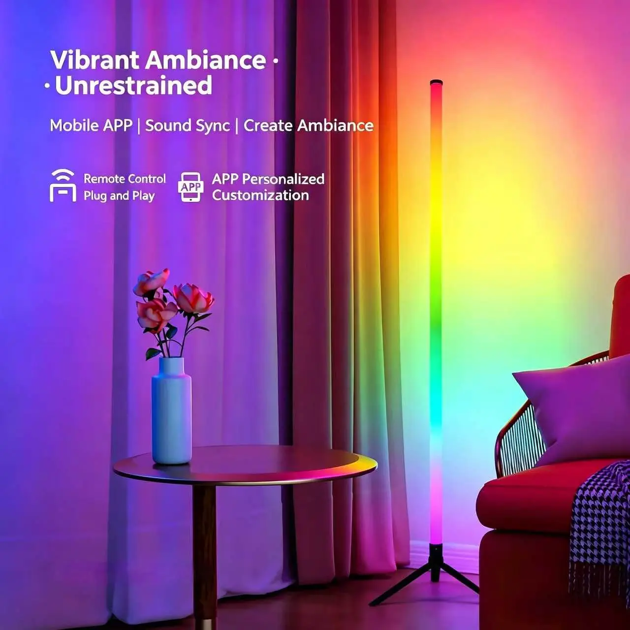 Triangle Floor Lamp - LED Decoration Lamp, Indoor Ambient Lighting Multifunctional with Night Mode & Warm Light, Home Improvement Lighting Accessory for High-End Households (Ideal for Movies, Live Stream), Decorative Lights