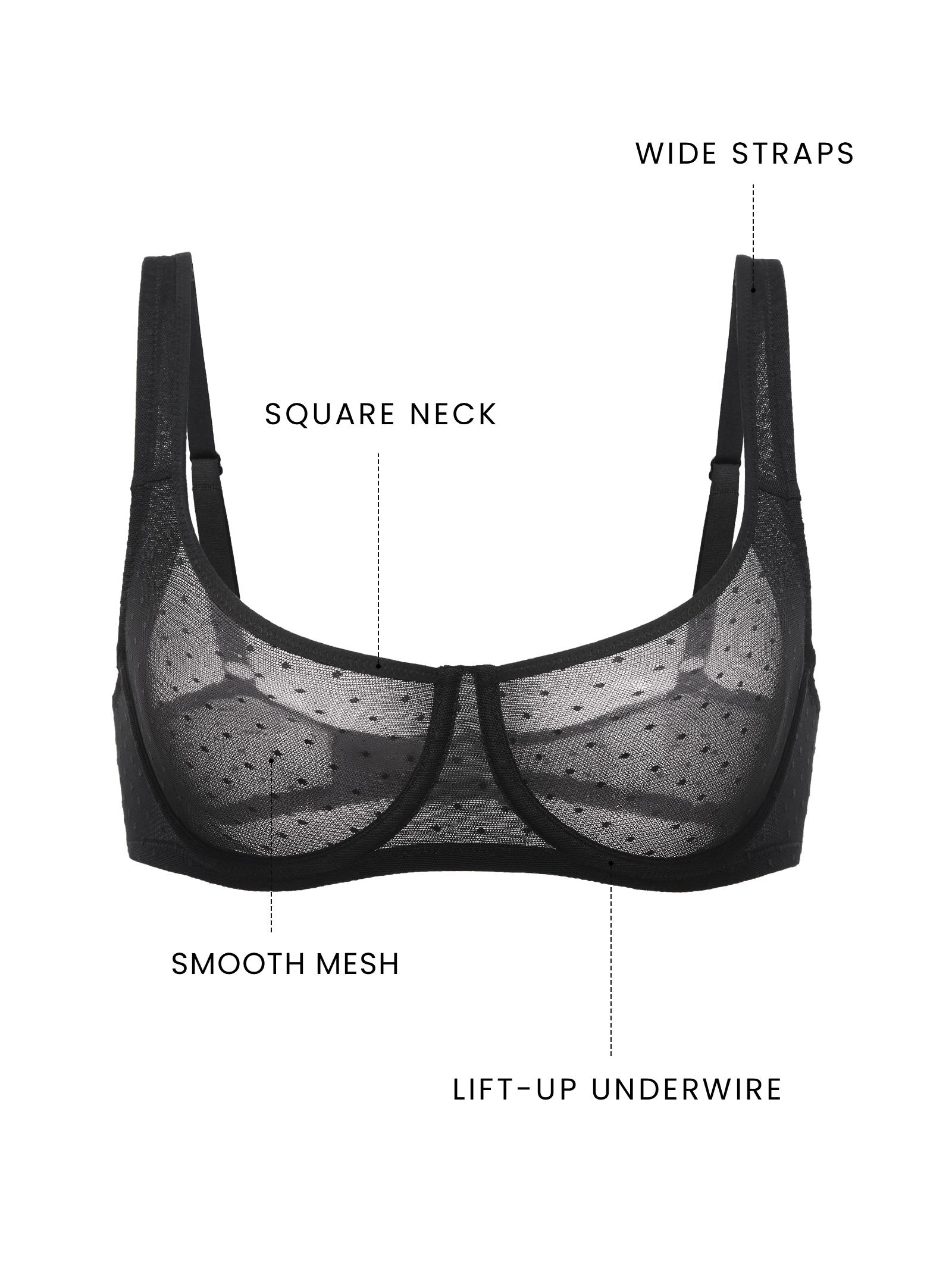 DOBREVA Women's Sexy Mesh Underwire Balconette Bra No Padded  Breathable See Through