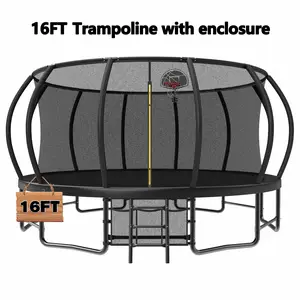 16FT Outdoor Trampoline for Kids and Adults, Pumpkin Trampolines with Curved Poles Heavy Duty Trampoline Anti-Rust