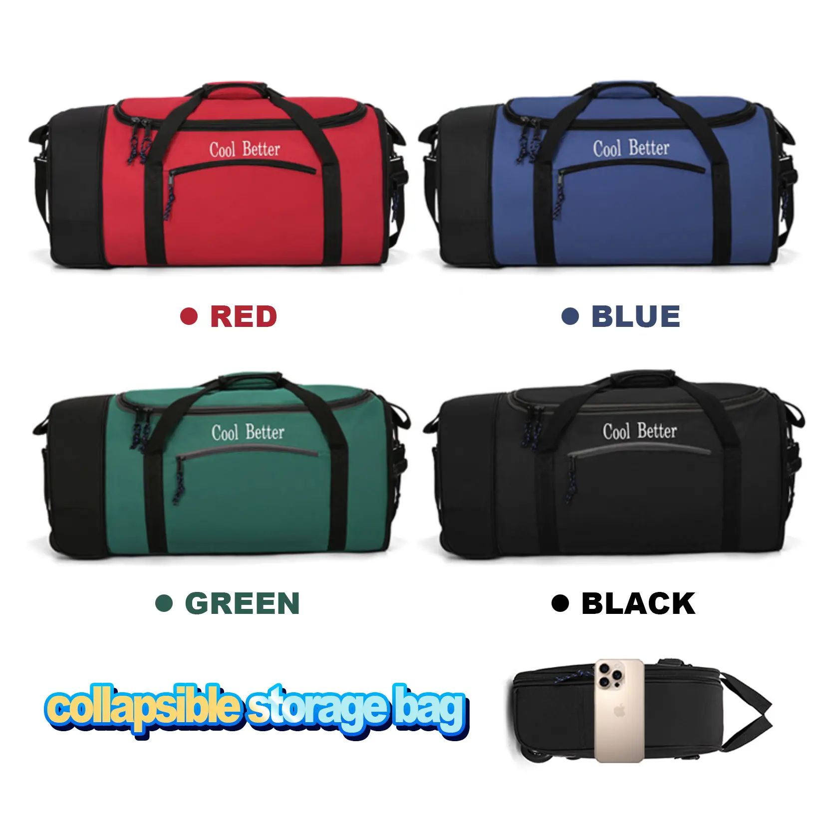 Unisex Nylon Expandable Travel Bag - Large-Capacity Waterproof Spinner with Wheels, Carry-On, Collapsible, Fold, Dual-Purpose, Stylish Multifunctional Storage for Outdoor Trips, Easy to Pack Wet Gear/Garments, Carry-On Travel Bags, Collapsible Travel Bags