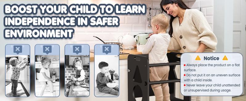 Toddler learning independence in the kitchen