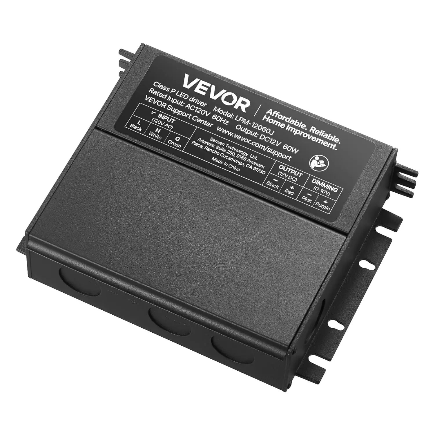 VEVOR 60W Dimmable LED Driver, 12V, Triac/ELV/MLV AC to DC Power Supply Transformer for LED Strip Light, Smooth Flicker-Free Dimming, Constant Voltage, Compatible with Lutron and Leviton Dimmer Switch, Indoor Lighting, Junction Box, Overload