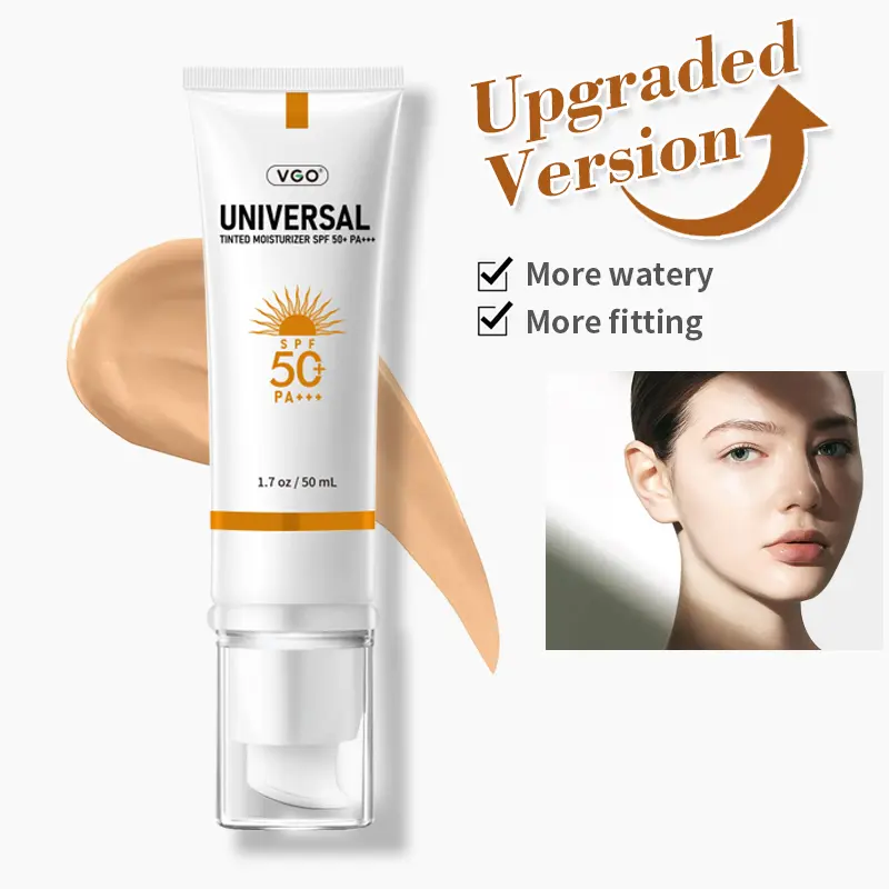 VGO Universal Tinted Moisturizer SPF 50+ - Hydrating Tinted Sunscreen, Lightweight Mineral Facial Sunscreen for Daily UV Sun Protection, All Skin Types Liquid Foundation, Moisturizing,travel essentials