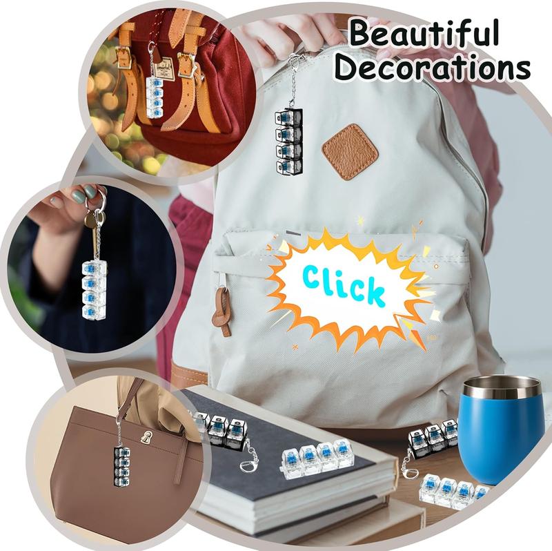 Glowing Keyboard Fidget Toy, 4-In-1 Decompression Button Keychain, Stress Relief Finger Clicker, Transparent Color