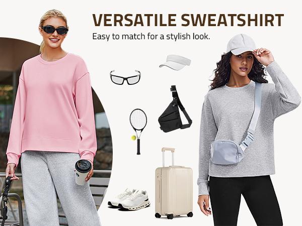 PINSPARK Soft Crewneck Sweatshirt for Women Long Sleeve Lightweight Pullover Yoga Casual Sweatshirts Fall Fashion 2025