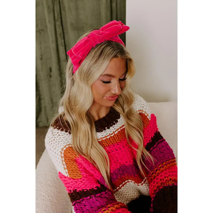 Cute Energy Velvet Headband in Hot Pink