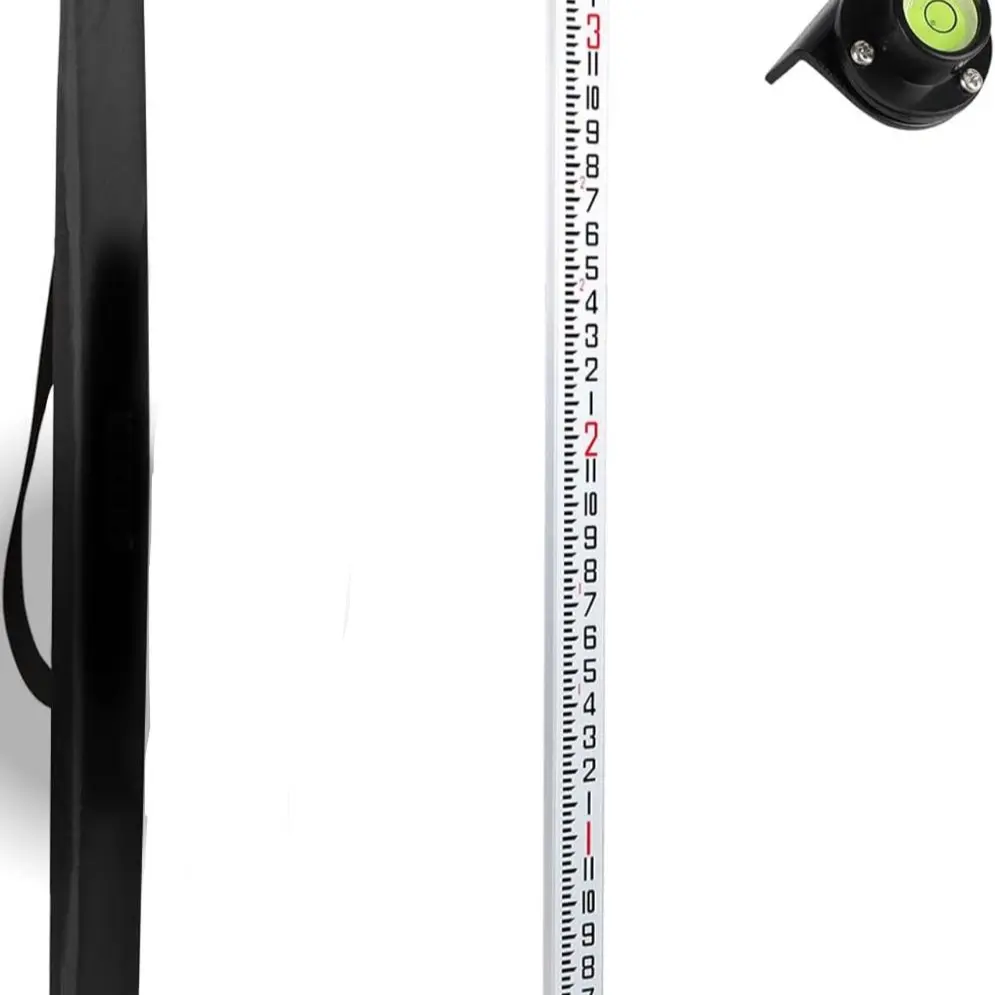 14 ft Durable Telescopic Hardware Rod Measuring Tool, 4-Section, 8ths Black and Red Graduations, Aluminum Dual-Sided Design, with Carrying Case, Measuring Ruler