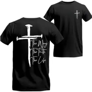 Men’s Christian T-Shirt – The Way The Truth The Life with Eye-Catching Cross Graphic