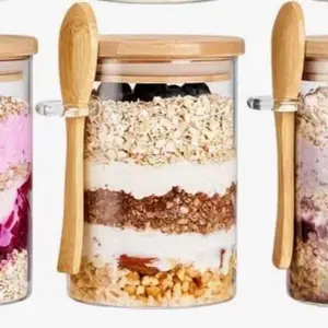 Glass Parfait Jars with Bamboo Lid & Spoon – Overnight Oats & Meal Prep Cups