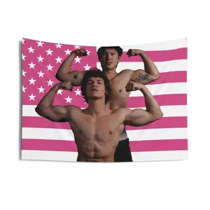 Heated Rivalry Tapestry, Hudson & Connor, Pink Flag LGBTQ Fabric Wall Art, Wall Decor & Bedroom Decor