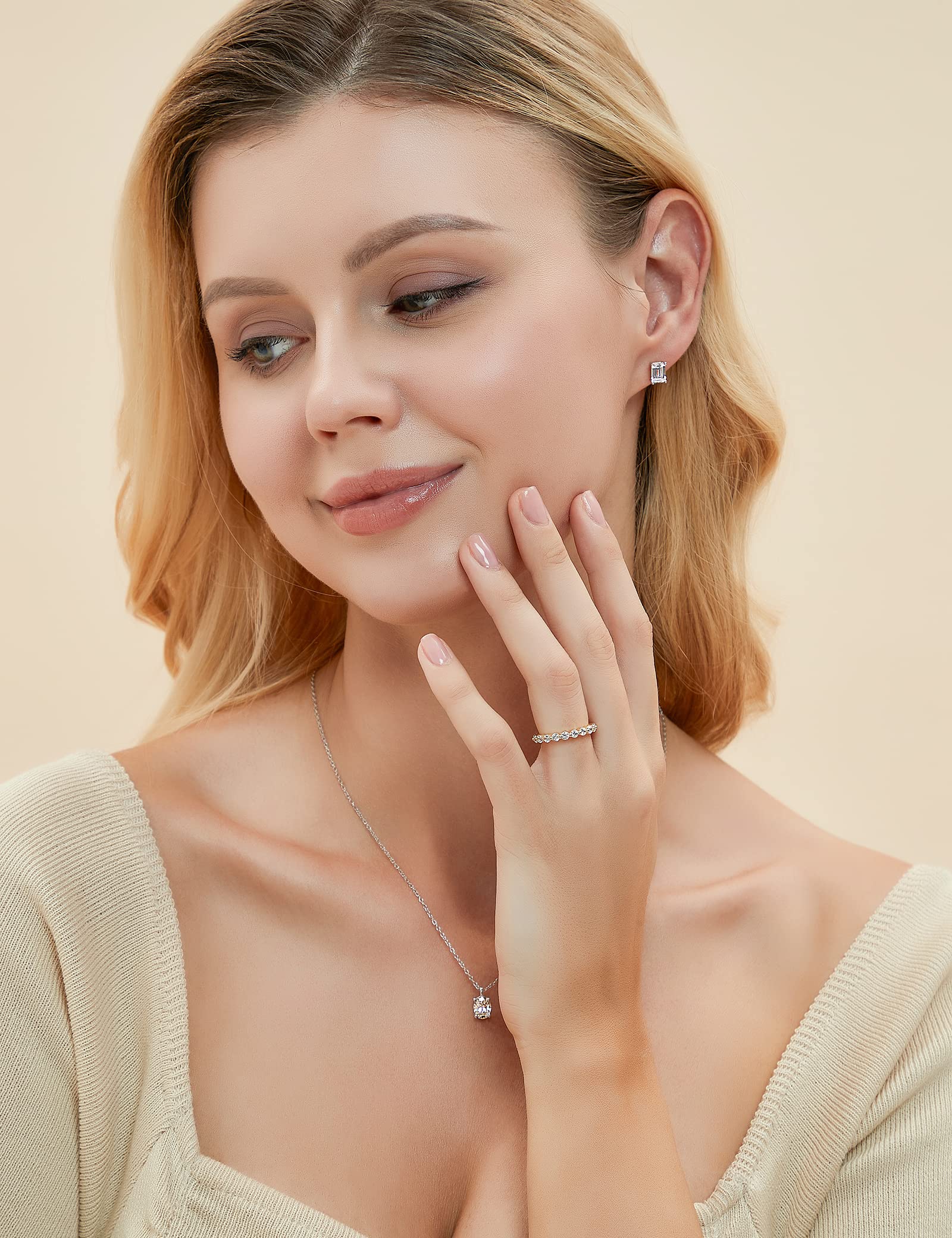 EAMTI 2mm 925 Sterling Silver Wedding Band Cubic Zirconia Full Eternity Stackable Engagement Ring