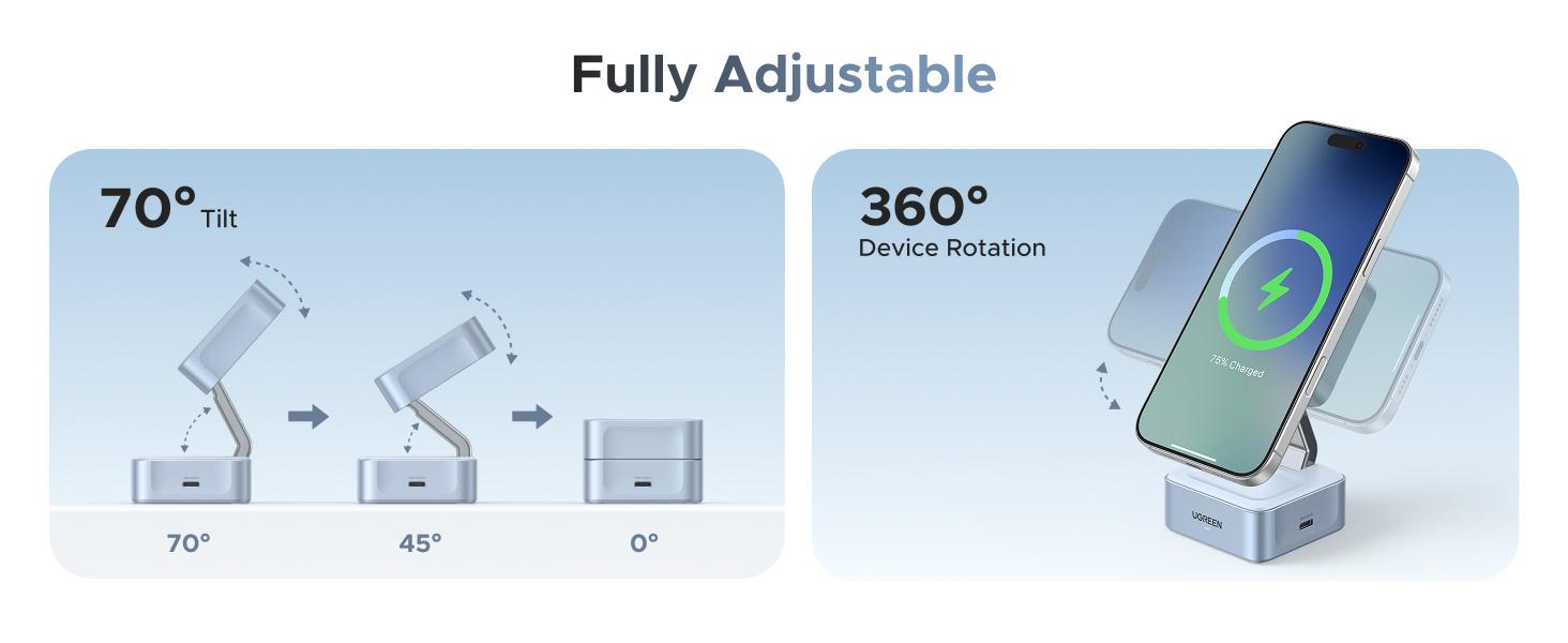 【LIVE ONLY】UGREEN 25W Magflow Wireless Charger 2-in-1 Magnetic Charging Station for iPhone 17/16/15/14/13/12 Pro Max, Fast Qi2 Certified Foldable Stand with USB-C Port, Compatible with AirPods, Dual Device Charging,TikTokShopholidayhaul