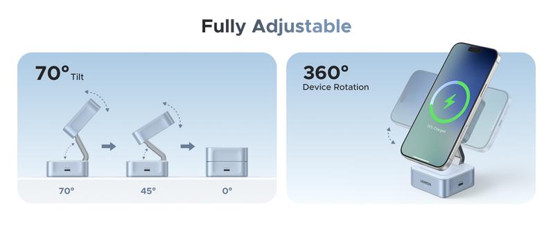 【LIVE ONLY】UGREEN 25W Magflow Wireless Charger 2-in-1 Magnetic Charging Station for iPhone 17/16/15/14/13/12 Pro Max, Fast Qi2 Certified Foldable Stand with USB-C Port, Compatible with AirPods, Dual Device Charging,TikTokShopholidayhaul