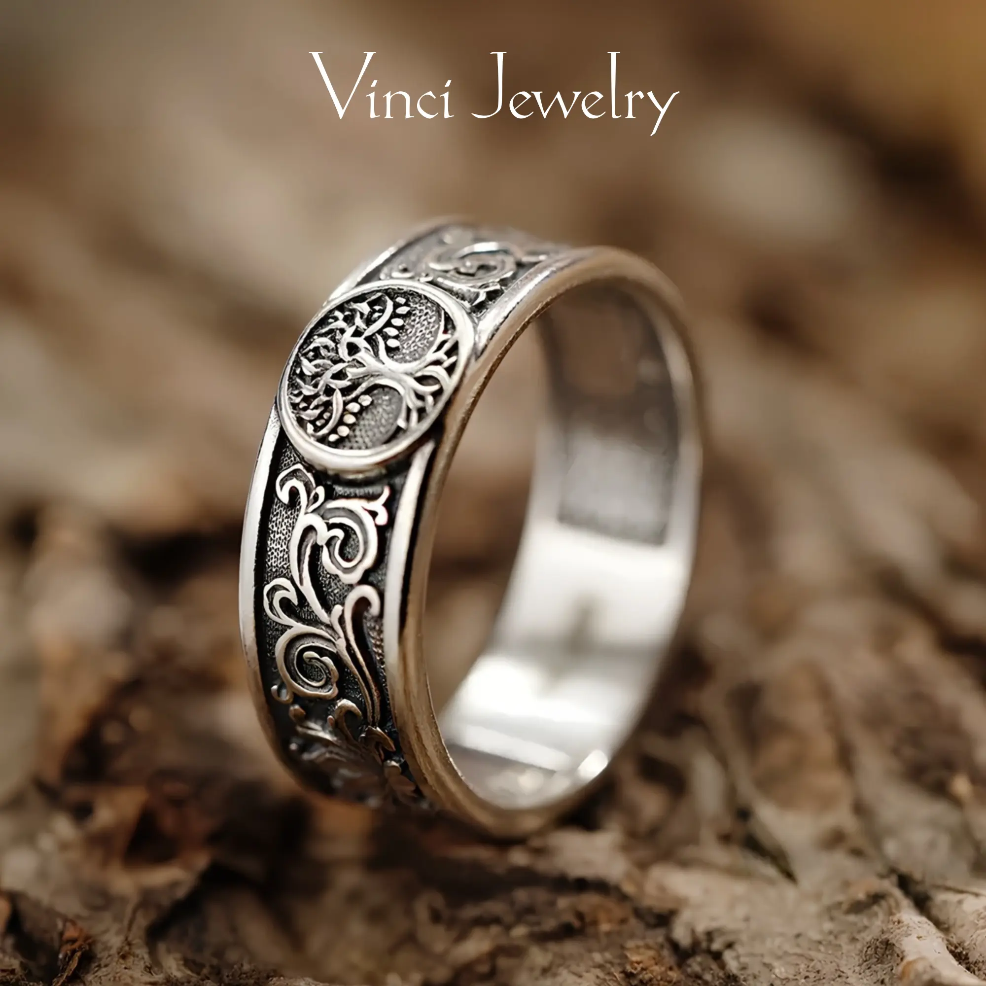 925 Sterling Silver Vintage Tree of Life Ring, Norse Mythology Retro Yggdrasil Design Viking Jewelry, Trendy Pagan Jewelry, Hypoallergenic Unisex with Jewelry Gift Box,Mother's day Gift