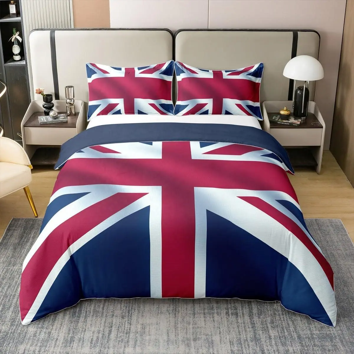 Union Jack 100% Cotton Duvet Cover,Retro United dom Flag Comforter Cover,Vintage London Microfiber Bedding Set for Bed,Red Blue England Quilt Cover