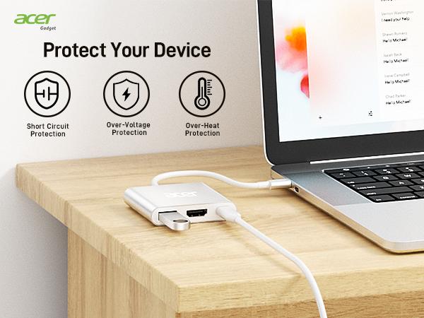 Acer USB C to HDMI Adapter 4K@30Hz 100W PD USBA 3.0 Port for MacBook Pro/Air iPad Tablets TV Monitor Silver 3-in-1 Hub Ultra HD Fast Charging