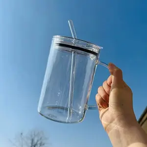 KIJKSYJ Hydroflask Thickened 1L Glass Cup with Handle & Straw Large Capacity Insulated Heat Resistant Water Cup INS Style High Aesthetic Home Drinking Mug - Drinkware