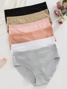 pcs Women'S Plus-Size Briefs | Lightweight, Breathable, Elastic Comfort, Mid Rise, Easy Solid Color with Side Stripe