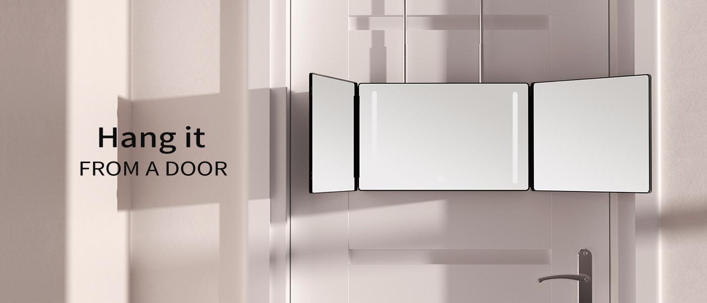 Umitec Adjustable LED Light 3 Way Mirror, Portable Trifold Mirror for Shaving, Grooming, Hair Styling, Dye Hair, Makeup, Braiding, 360 Degree Mirror