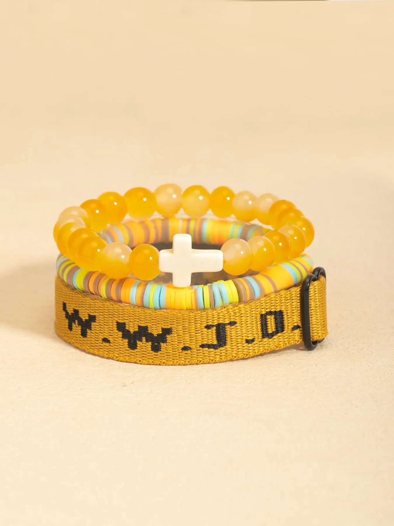 Fashionable Yellow Beaded Adjustable Cuff Bracelet, Adjustable Beaded Design, Bohemian Bracelets, WWDJD Bracelet for Women & Men, Trendy All-match & Exquisite Jewelry for Birthday Gift