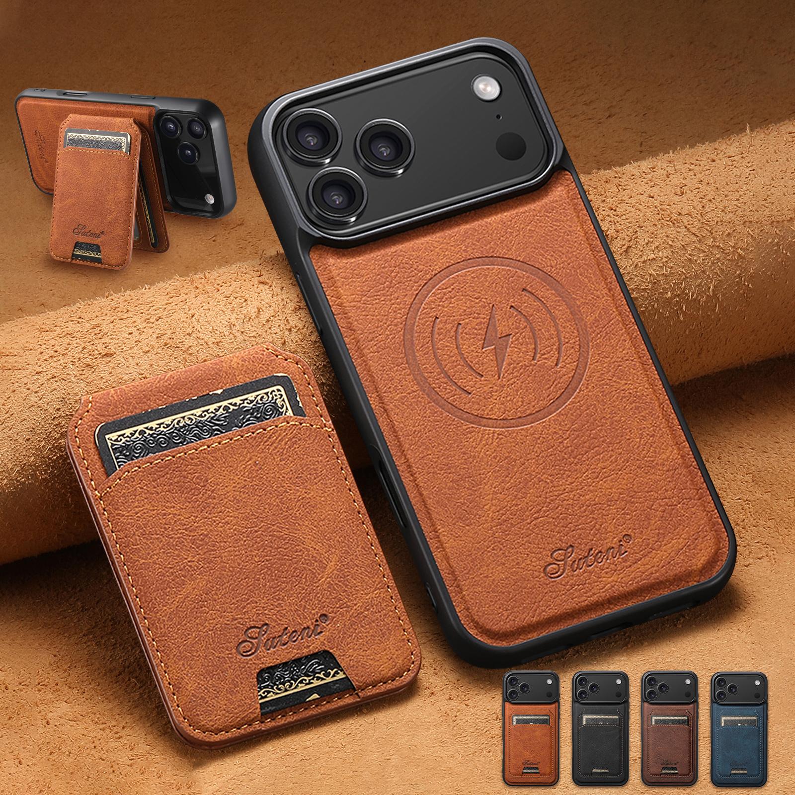 [Free!!ship] Detachable Magnetic 2 In 1 Card Holder Case for iPhone17 Pro Max 16 Plus 15 14 13 Vintage Leather Kickstand Shockproof Phone Cover